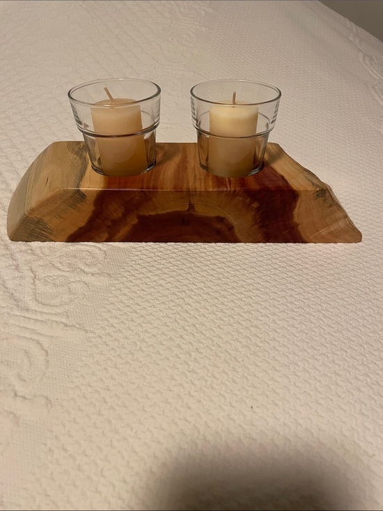 Other - Natural Cedar Wood Double Votive Candle Holder - Unbranded, Brown